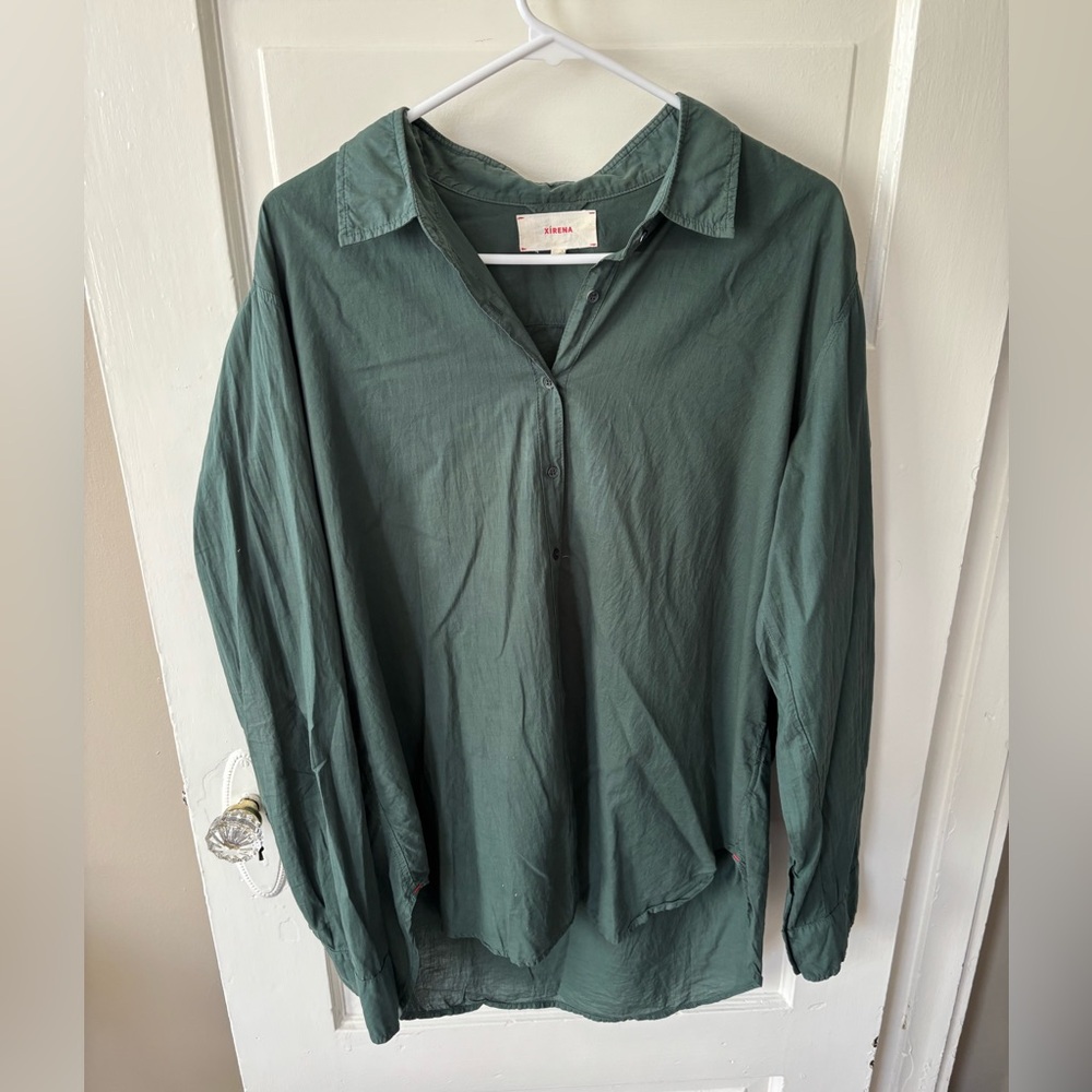 XiRENA Green Casual Button Down Shirt